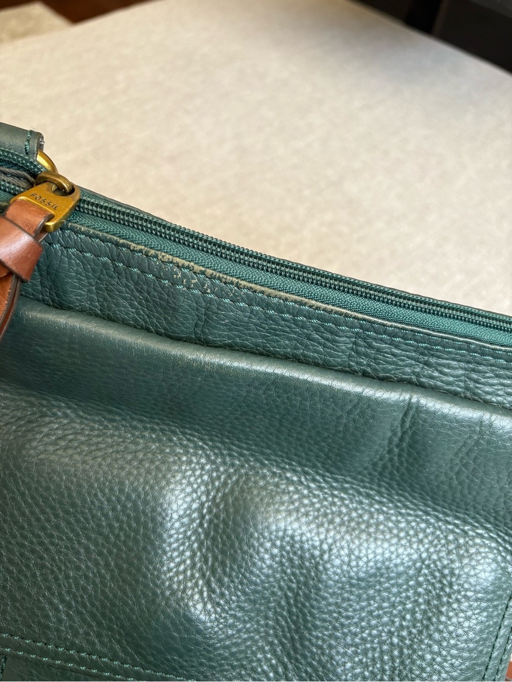 Fossil Teal Green Morgan Traveler Pebbled Leather Crossbody Messenger Bag Boho - Picture 8 of 10